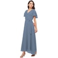 thumbnail image 2 of eloria Women's Georgette Ankle Length V Neck Short Sleeve Waist Tie Long Dress, Color : Grey 2 | Size : XXL, 2 of 5