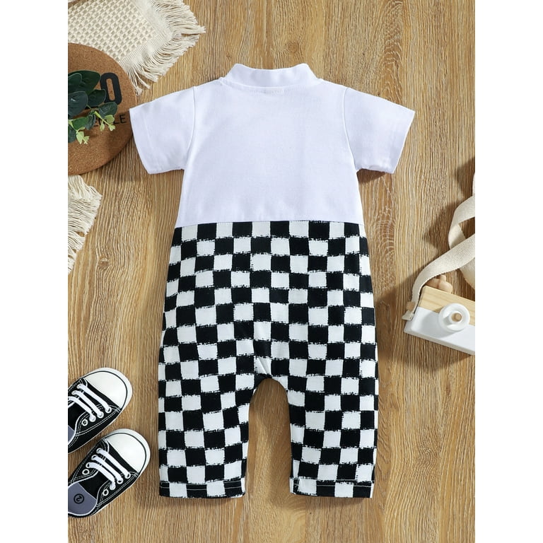 Baby Girl Boy Sleeveless Jumpsuit Button-Down Checkboard Plaid One-Piece Romper Playsuit Pants Summer Outfit