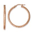 thumbnail image 1 of Stainless Steel Pink IP-plated Textured 30mm Hollow Hoop Earrings SRE649, 1 of 2