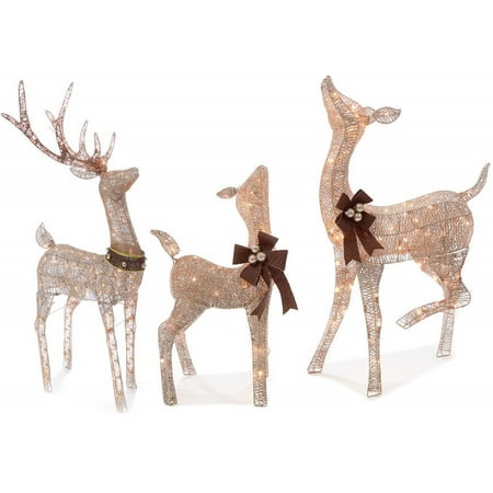 3 piece pre lit glittering champagne deer family 60 light up deer family