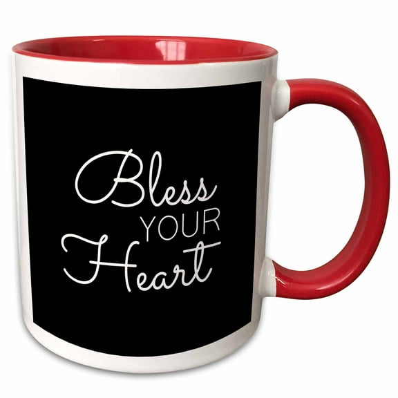 3drose, Bless Your Heart. White Lettering on Black Background., 15oz Two-tone Red Mug