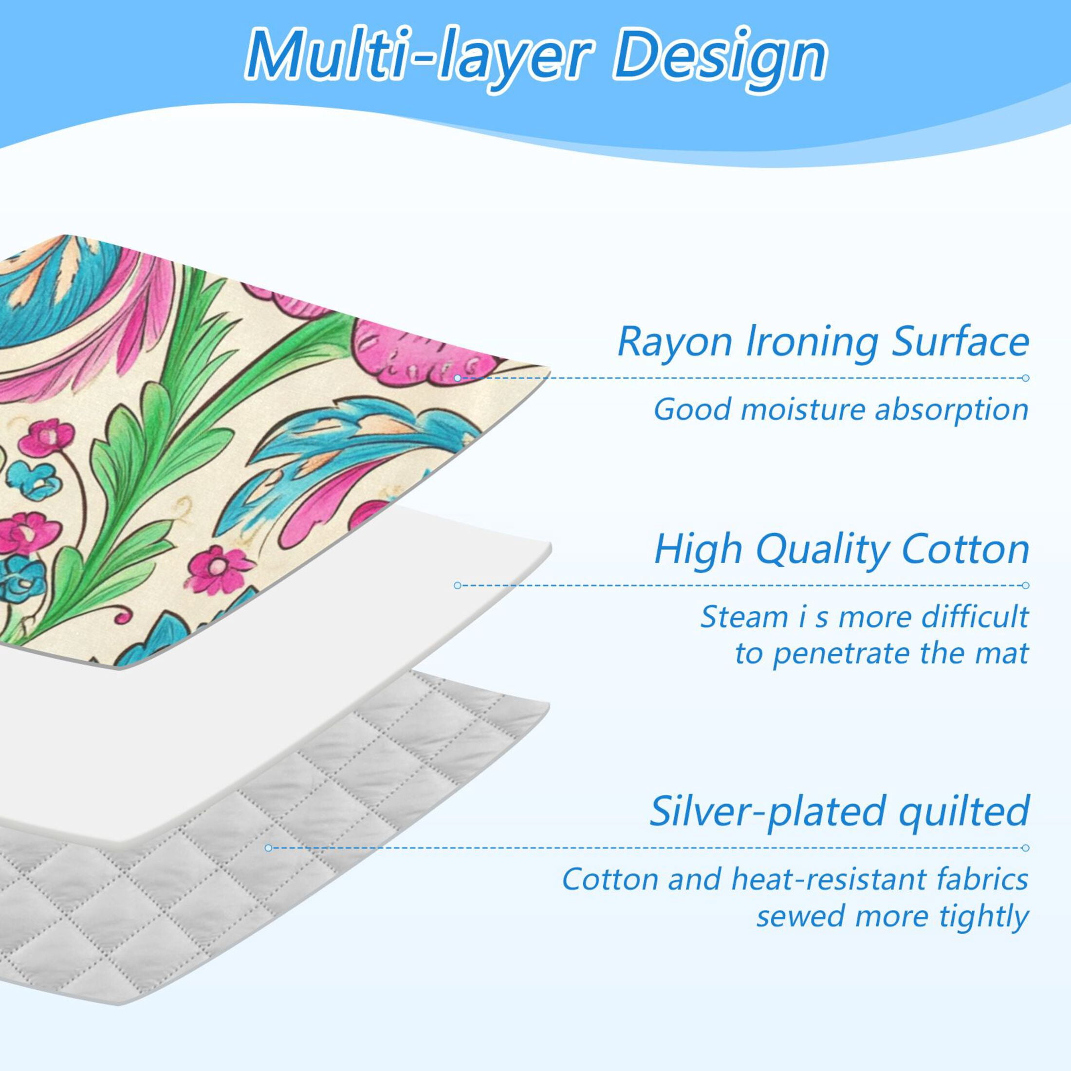 Pinkish Flowers Turquoise Leaves Paisley Style Ironing Mat Blanket Portable Travel Ironing Pad Heat Resistant Pad 47.2" x 27.6”