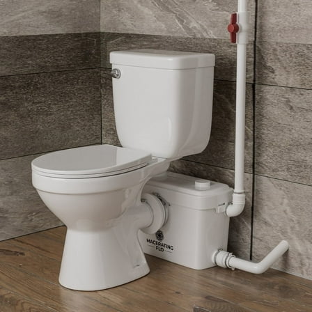 MaceratingFlo Pro Upflush Toilet For Basement With Powerful & Quiet 600W Macerator Pump, Macerating Toilet System | Including Free Extension Pipe & AC Vent