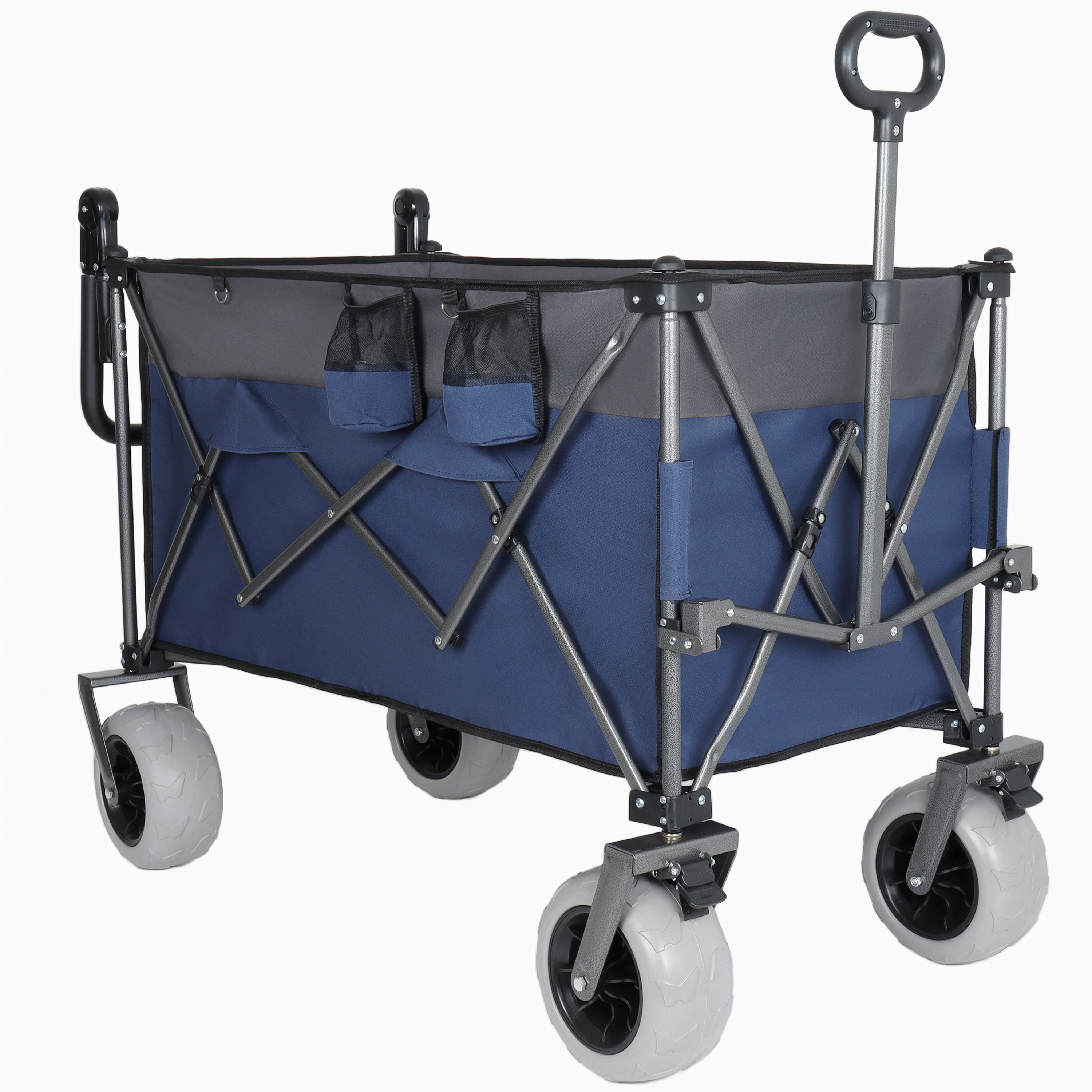 Multi-Functional Push-Pull Folding Wagon Cart with Rotating Handle & 9"x4" Beach Tires for Camping & Beach -300L XL Heavy-Duty, 480lbs load, Large Capacity for Transport, Groceries, and Outdoor Use