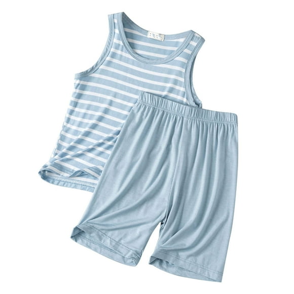TOOYOU Toddler Boy Pajama Sets Striped Tank Shorts Two Piece Summer Loose Sleeveless Pajamas Thin Air Conditioned Loungewear Stylish Boys Clothing Sets Size 6-7 Years ,Blue