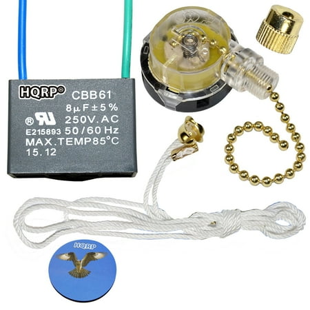 Hqrp Kit Ceiling Fan Capacitor Cbb61 8uf 2 Wire And 3 Speed