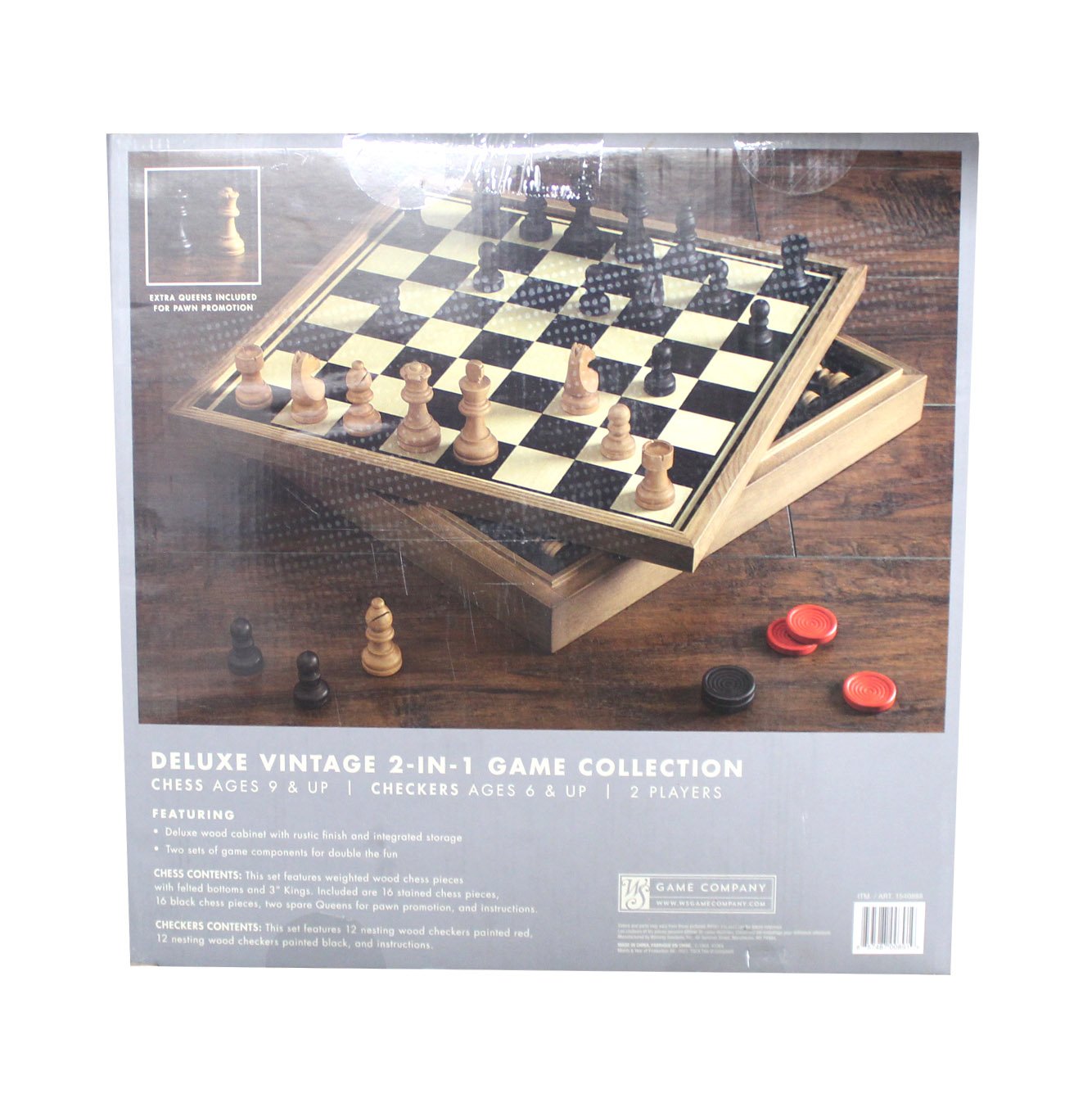 Deluxe Vintage Game Collection 2in1 Wood Chess & Checkers COSTCO