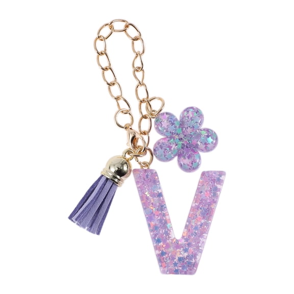 Unique Bargains 1 Pc Star Sequin Letter V Flower Tassel Pendant Water Cup Pendant Purple Metal Resin