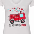 thumbnail image 4 of Inktastic Set My Heart on Fire Valentine Fire Truck with Hearts Women's V-Neck T-Shirt, 4 of 5