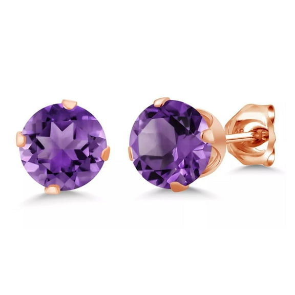 14k Rose Gold Plated Over Sterling Silver 1 Carat Round Created Purple Amethyst Stud Earrings