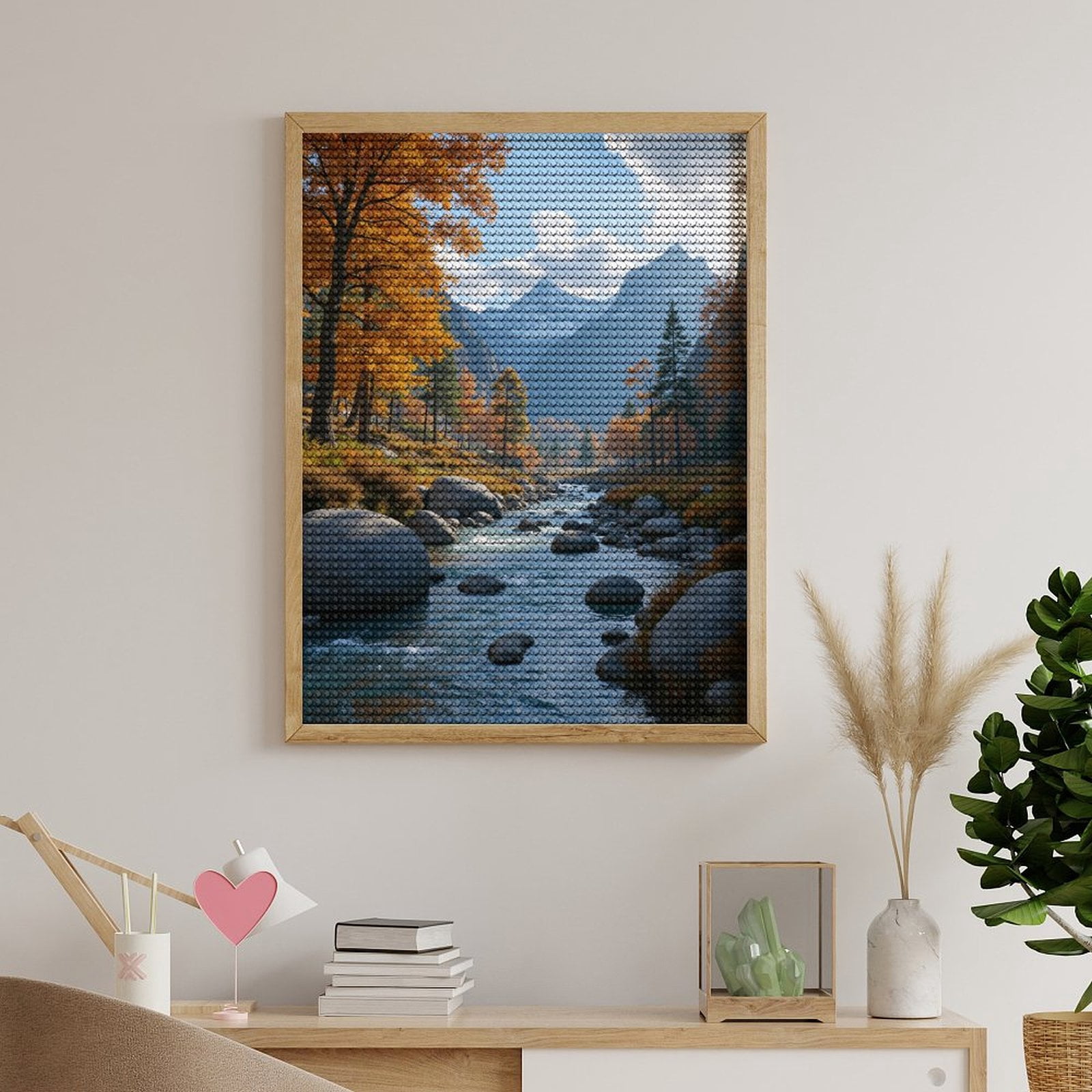 Diamond Art Kits for Adults - Autumn River Scenic Mountain Landscape 5d Diamond Painting for Adults, Diamond Art for Adults Beginners, Frameless Diamond Painting Kits for Adults for Home Wall Decor
