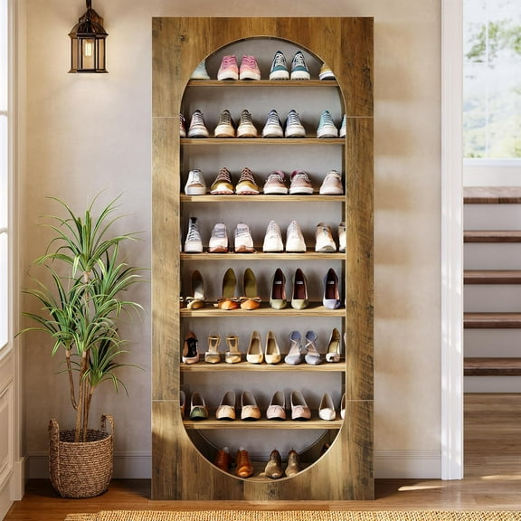 Tribesigns 70.87" Tall Arched Shoe Rack, 8-Tier Wooden Shoe Cabinet for 30-35 Pairs for Closet, Entryway, Hallway, Living Room