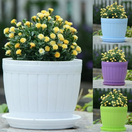 gotofar Ceramic-like Flower Succulent Plant Pot Planting Holder Flowerpot with Tray