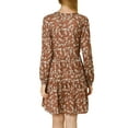 thumbnail image 3 of Allegra K Women's V Neck Long Sleeves Cinched Waist Half Placket Floral Dress, 3 of 7