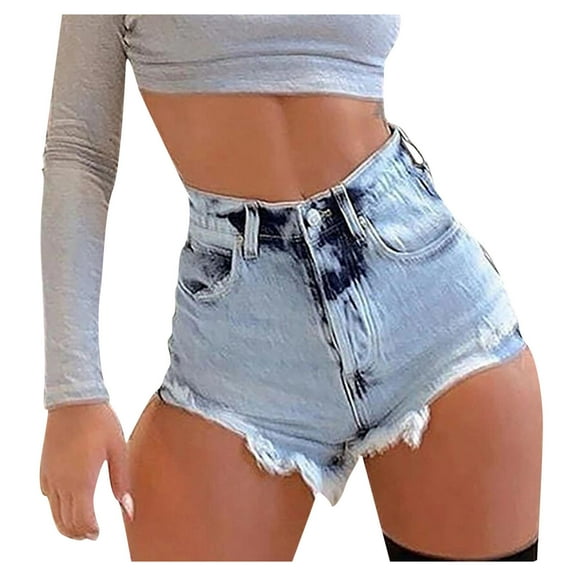 Sngxgn Womens Jean Shorts Stretchy High Waisted Summer Casual Denim Lift Shorts(Blue,XL)