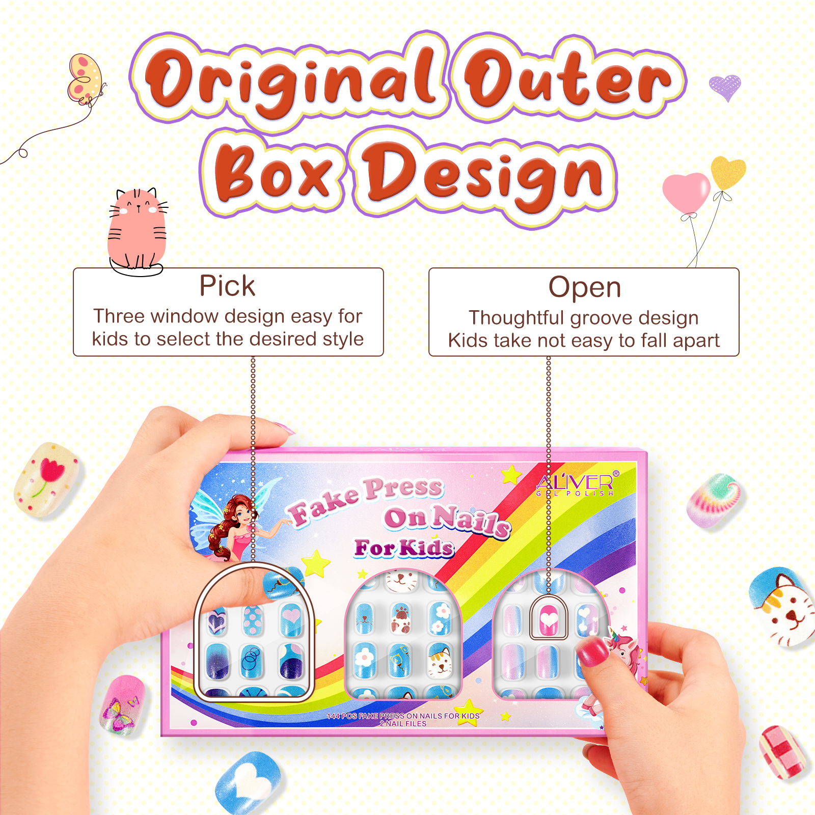 Aliver 144 Pieces Fake Press-On Nails for Kids, Style B photo 8