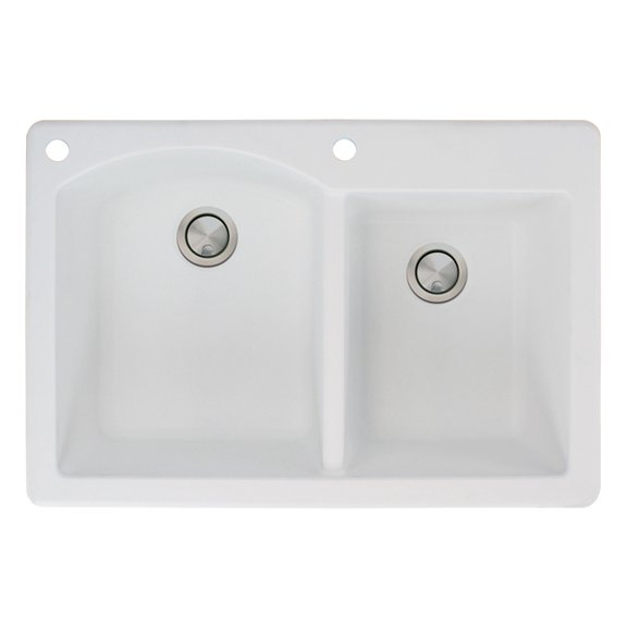 Transolid Aversa 33in x 22in silQ Granite Drop-in Double Bowl Kitchen Sink with 2 BA Faucet Holes, In White