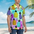 thumbnail image 3 of Balery Graffiti Pineapples Camisas hawaianas de manga corta para hombre, camisas playeras de corte holgado, camisas de vacaciones con botones,Small, 3 of 7