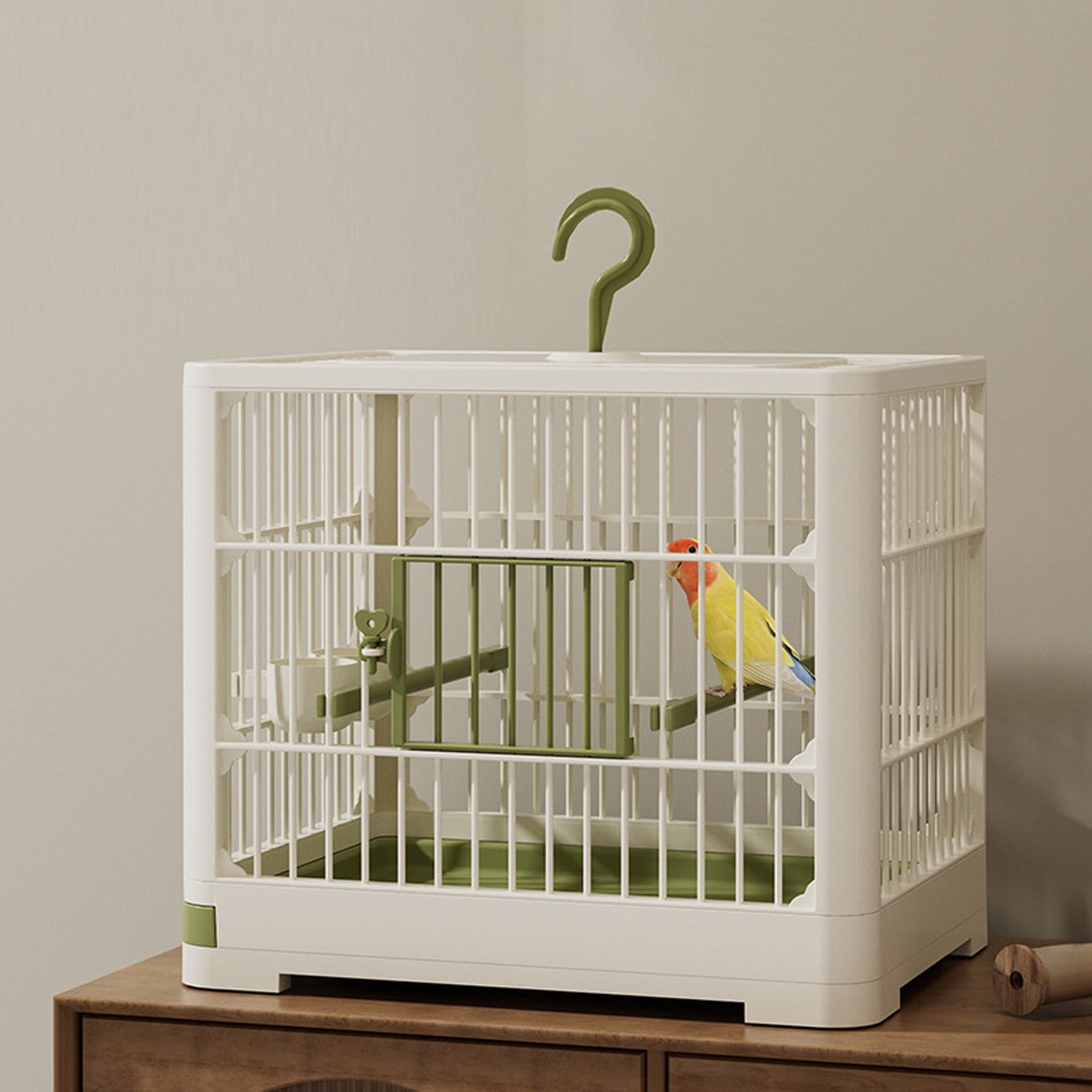 Portable Travel Bird Cage for Small Birds | Lightweight Parrots Feeder With Standing Pole & Detachable Tray | Easy to Carry Bird Transport Solution