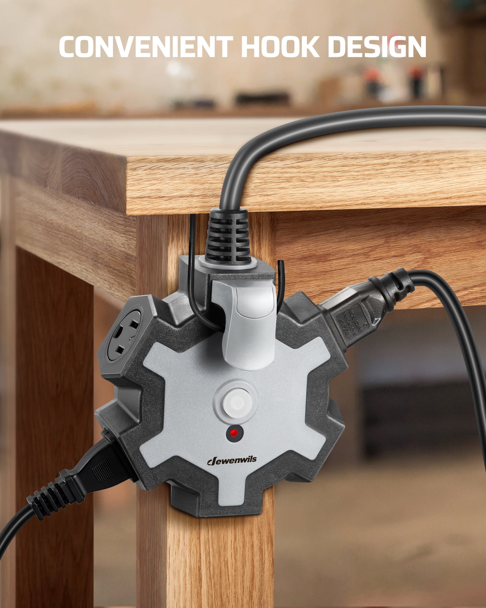 DEWENWILS Heavy Duty 5-Outlet Power Strip, 15FT Extension Cord, outlet extender, Grey