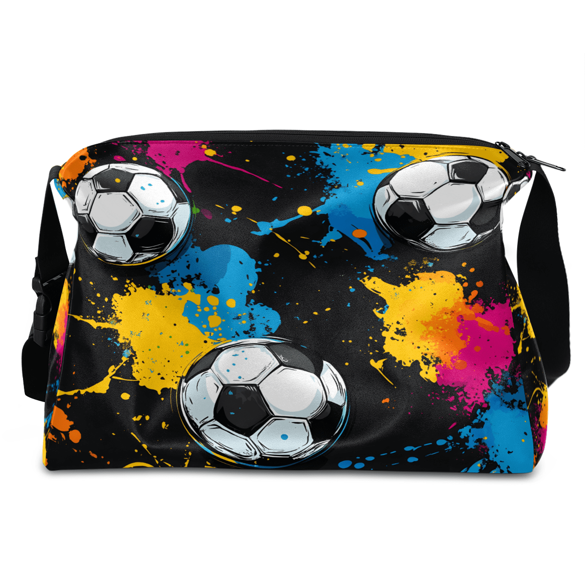 Leather Crossbody Gym Bag Duffle Travel Tote, Football/Soccer Sport Design, Adjustable Strap, Water-Resistant Weekender Carry On Overnight Bag, 14.8x9.9x7.9 Inch