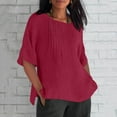 thumbnail image 2 of Hot days, bold styles Olyvenn Linen Shirts for Women 2025 Basic Plus Size 3/4 Sleeve Tops Summer Casual Round Neck Pullover Blouse Ladies Tunic Tshirt Wine S, 2 of 4