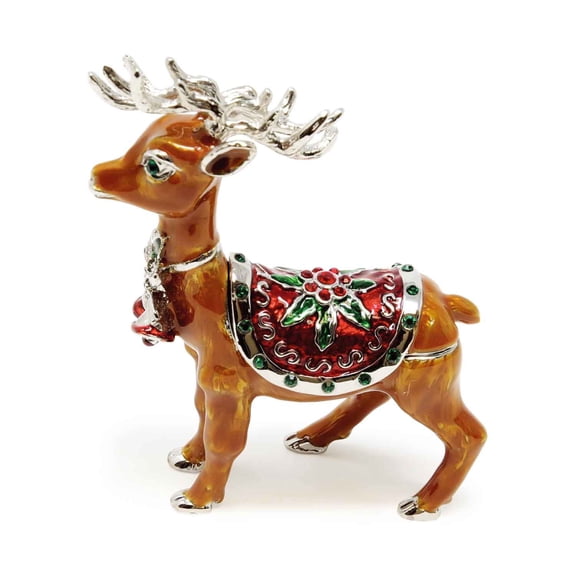Supreme Housewares Reindeer with Crystal Glass Pewter Hinged Jewelry Trinket Box with Magnetic Closure