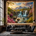 thumbnail image 5 of Waterfalls Cascade Over Rocky Ledge with Alpine Forest Mountains, Serene Boho for Nature Lovers, Scenic Wall Art, Housewarming Gift, Tapestry Wall Hanging for Bedroom and Living Room, 5 of 6