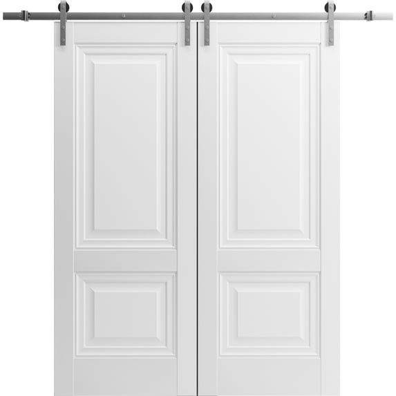 Sliding Closet Barn Bypass Doors 64 x 80 inches | Sete 6933 Light Grey Oak with Frosted Glass | Sturdy 6.6ft Rails Hardware Set | Wood Solid Bedroom Wardrobe Doors