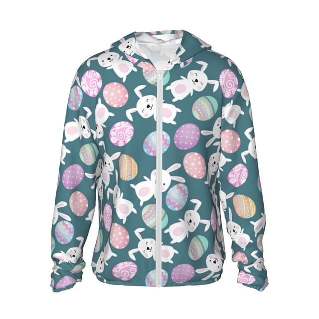 Vsdgher Cute Rabbit Easter Print Adult Hoodie Shirts Rash Guard for Men Women,Long Sleeve Sun Protection Fishing Shirts for Athletic Running Swim-Large