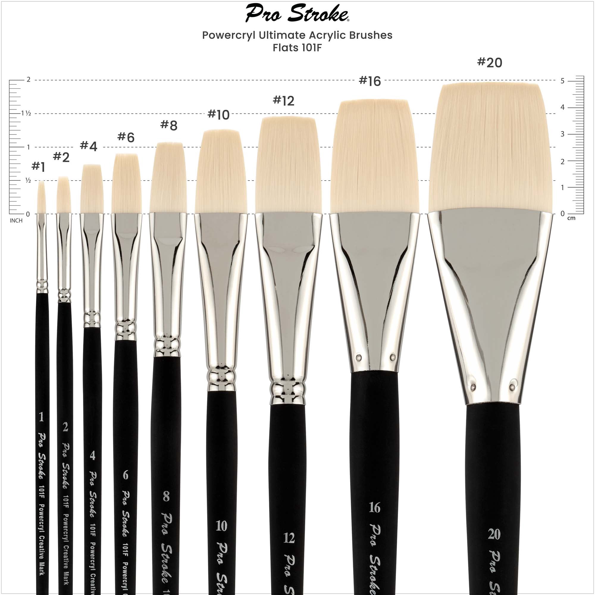 Creative Mark Pro-Stroke Powercryl Acrylic Paint Brushes - Flats Value Set of 5, Synthetic Paint Brushes for Artists, Seamless Nickel-Plated Ferrules, Matte Black Wooden Handle, Soft-Touch Grip