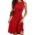 thumbnail image 2 of Women'S Summer Sleeveless Ruched Waist Flowy A Line High Low Midi Cocktail Dress Red XXL, 2 of 6