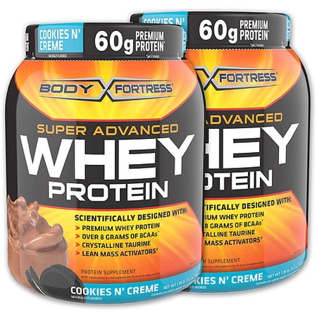 Body Fortress Super Advanced 2lb Whey Protein Powder Cookies N Creme Supplement, 2ct Bundle