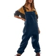 thumbnail image 2 of Overalls for Women Loose Fit Fuzzy Sherpa Lined Warm Winter Jumpsuits Adjustable Strap Fleece Overalls with Pockets Navy M, 2 of 6