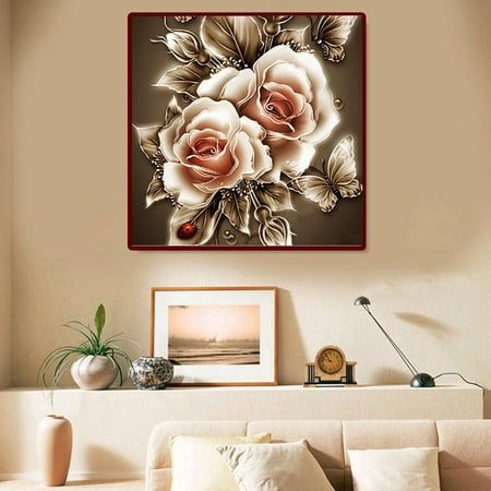 5D Frameless Retro Flower DIY Diamond Painting Cross Stitch Kit Embroidery Home