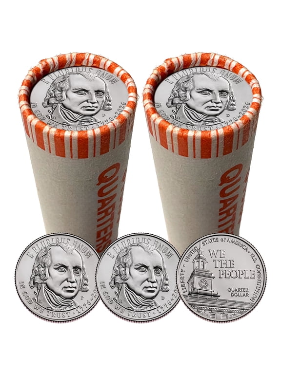 Collectible 2026 U.S. Constitution Quarter "We the People" P & D Coin Rolls • 80 BU Coins • Philadelphia & Denver Mints • 2 Full Rolls