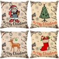 thumbnail image 1 of Juego de 4 fundas de almohada navideñas de 18 x 18 pulgadas, decoración vintage de granja, fundas de almohada de invierno para sofá, decoración del hogar, 1 of 4