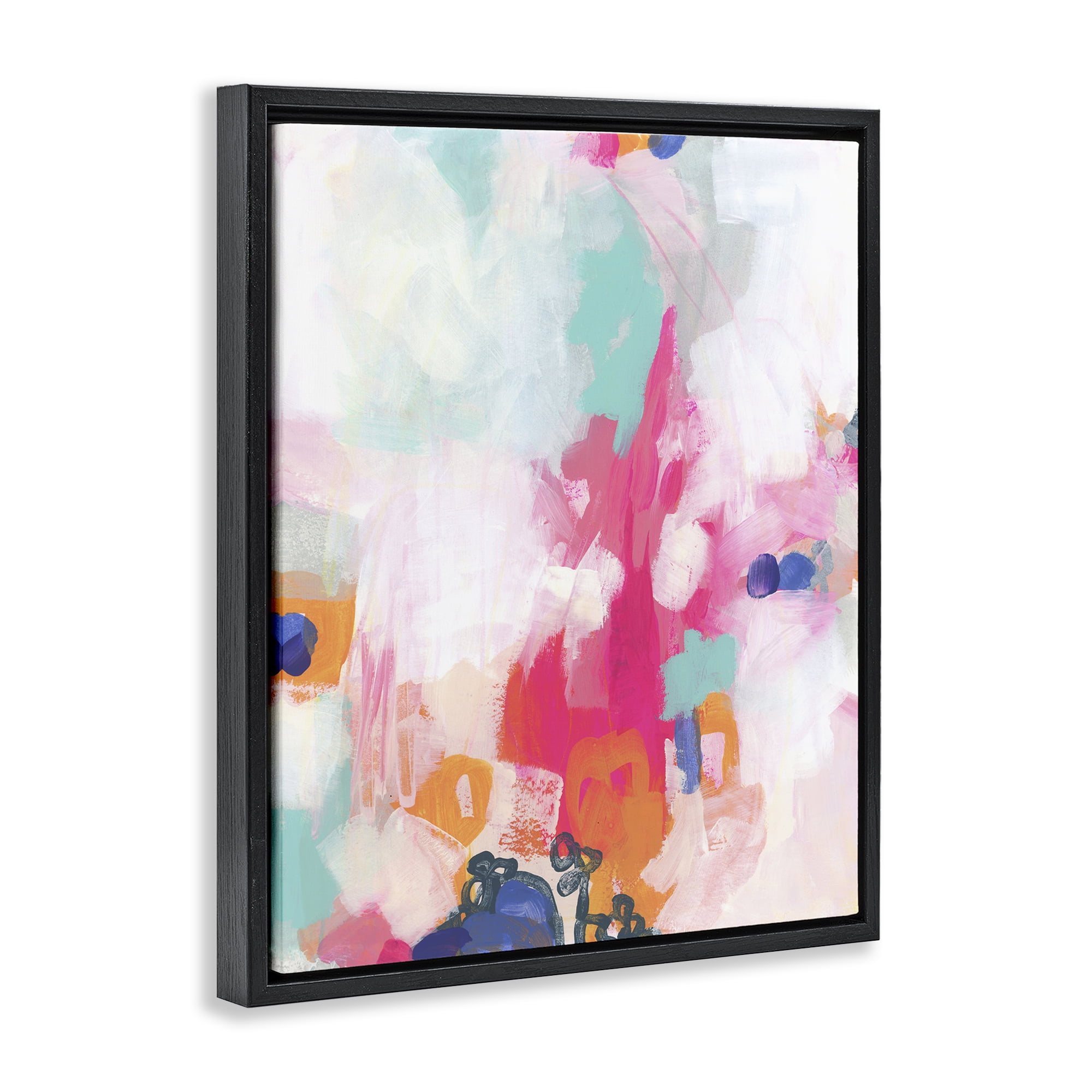 Stupell Industries Pink & Pastel Abstract Abstract Painting Black Floater Framed Canvas Art Print Wall Art, 17 x 21