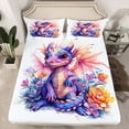 thumbnail image 2 of Manfei Colorful Cute Dragon Twin Sheet Sets,Cartoon Animal Twin Fitted Sheet,Retro Watercolor Flowers Flat Sheet For Boys Kids,Luxury Bedroom Decor,3pcs, 2 of 7