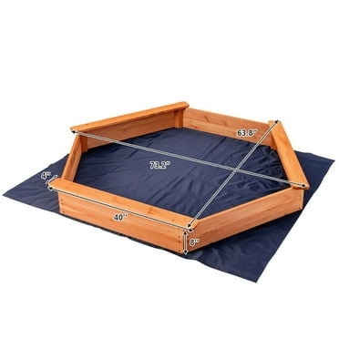 CIPACHO Hexagon Wooden Cedar Sand Box with Seat Boards, Sand Box Toys for Kids 3-8