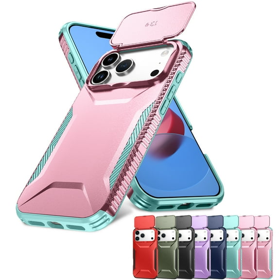 Decase Rugged Privacy Lens Cover Case for iPhone 17 Pro,Shockproof Slide Lens Cover,Heavy Duty Hard Cover,Rosegold