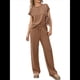 thumbnail image 3 of Conjunto Informal de Dos Piezas de Punto Acanalado para Mujer, Camiseta de Corta y Pantalón , Ideal para el Hogar y para Viajes Marrón S, 3 of 6