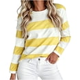 thumbnail image 2 of Bzdzmqm Womens Long Sleeve Striped Pullover Tops Casual Crew Neck Sweaters Fall Winter Loose Fit Knit Tees for Daily Work Office Outfits, Yellow L, 2 of 5