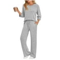 thumbnail image 4 of 2 Piece Fall Outfits for Women Ribbed Knit 3/4 Sleeve Top and Wide Leg Pant Set with Pockets Casual Loungewear (2XL, Gray), 4 of 7