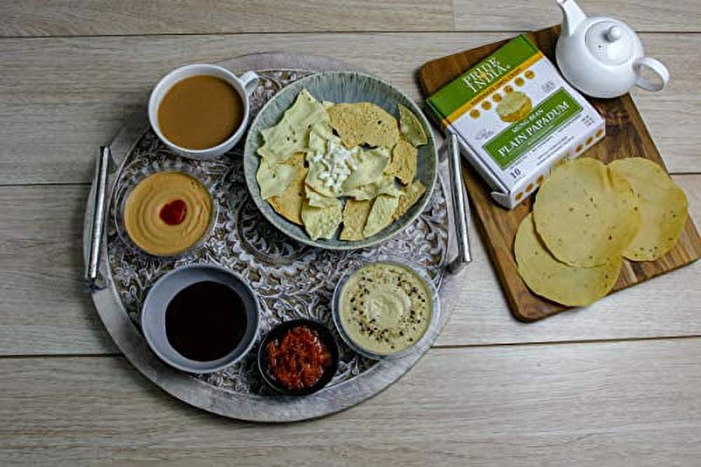 Pride of India - Pack of 6 - Mung Bean Papadum, Plant-Based Protein Crisps, 10 Count, 3.53 oz, Vegan, Gluten-Free