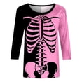 thumbnail image 4 of WEAIXIMIUNG T-Shirt Assorti pour Femmes, Imprimé Squelette, Col en V, Manches 3/4, 4 of 5
