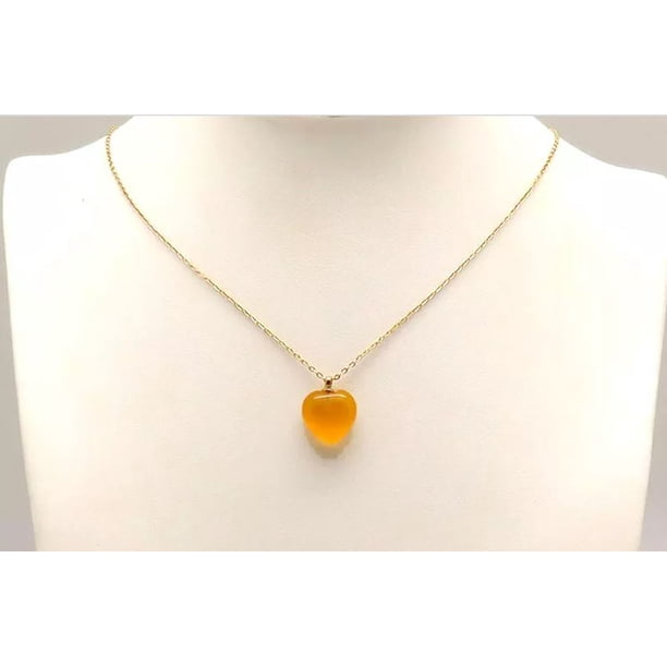 Collar de Corazón en Chapa Oro 18K, Cuarzo Rosa, Aventurina, Agata, Obsidiana. Gemoterapia, Energiza Chakras, Curación Reiki, Feng Shui - Agata Amarilla MADIOLA Chapa Oro