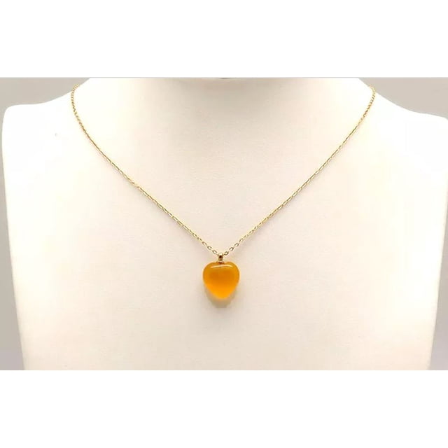 Collar de Corazón en Chapa Oro 18K, Cuarzo Rosa, Aventurina, Agata, Obsidiana. Gemoterapia, Energiza Chakras, Curación Reiki, Feng Shui - Agata Amarilla MADIOLA Chapa Oro