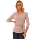 thumbnail image 1 of Top acanalado Allegra K de decoración de botones con cuello en V y mangas 3/4 Beige, 1 of 5