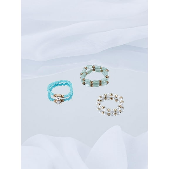 3Pcs Acrylic Plastic Pearl Finger Rings Set Stackable Rings for 16~18mm colorful DIY